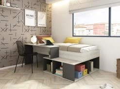 Lit Combiné 90 X 200 Cm Avec Rangements Et Bureau - Coloris : Naturel Et Anthracite + Sommier + Matelas - RIGALI 17 Lit Combiné 90 X 200 Cm Avec Rangements Et Bureau - Coloris : Naturel Et Anthracite + Sommier + Matelas - RIGALI -Magasin de lits lit 12672451