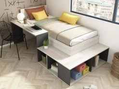 Lit Combiné 90 X 200 Cm Avec Rangements Et Bureau - Coloris : Naturel Et Anthracite + Sommier + Matelas - RIGALI 16 Lit Combiné 90 X 200 Cm Avec Rangements Et Bureau - Coloris : Naturel Et Anthracite + Sommier + Matelas - RIGALI -Magasin de lits lit 12672459