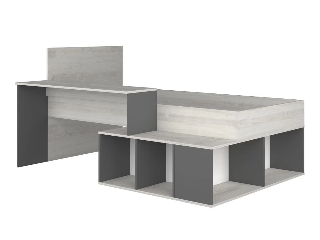 Lit Combiné 90 X 200 Cm Avec Rangements Et Bureau - Coloris : Naturel Et Anthracite + Sommier + Matelas - RIGALI 10 Lit Combiné 90 X 200 Cm Avec Rangements Et Bureau - Coloris : Naturel Et Anthracite + Sommier + Matelas - RIGALI – Image 10