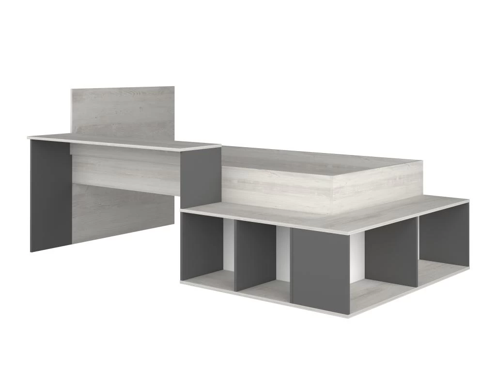 Lit Combiné 90 X 200 Cm Avec Rangements Et Bureau - Coloris : Naturel Et Anthracite + Sommier + Matelas - RIGALI 9 Lit Combiné 90 X 200 Cm Avec Rangements Et Bureau - Coloris : Naturel Et Anthracite + Sommier + Matelas - RIGALI – Image 9
