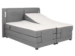 Ensemble Boxspring Tête De Lit Avec Leds + Sommiers Relaxation électrique + Matelas + Surmatelas - 2 X 80 X 200 Cm - Tissu Gris - ASTEMI De PALACIO -Magasin de lits lit 13046563
