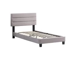 Lit 1 Place FLORIDA 90x190 Cm Avec Sommier, Lit Simple Pour Enfant Ou Adulte, Hauteur Réglable, Lit En Tissu Gris -Magasin de lits lit 13047873