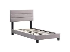 Lit 1 Place FLORIDA 90x190 Cm Avec Sommier, Lit Simple Pour Enfant Ou Adulte, Hauteur Réglable, Lit En Tissu Gris -Magasin de lits lit 13047875