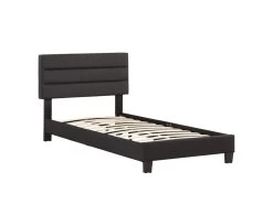 Lit 1 Place FLORIDA 90x190 Cm Avec Sommier, Lit Simple Pour Enfant Ou Adulte, Hauteur Réglable, Lit En Tissu Noir -Magasin de lits lit 13048167