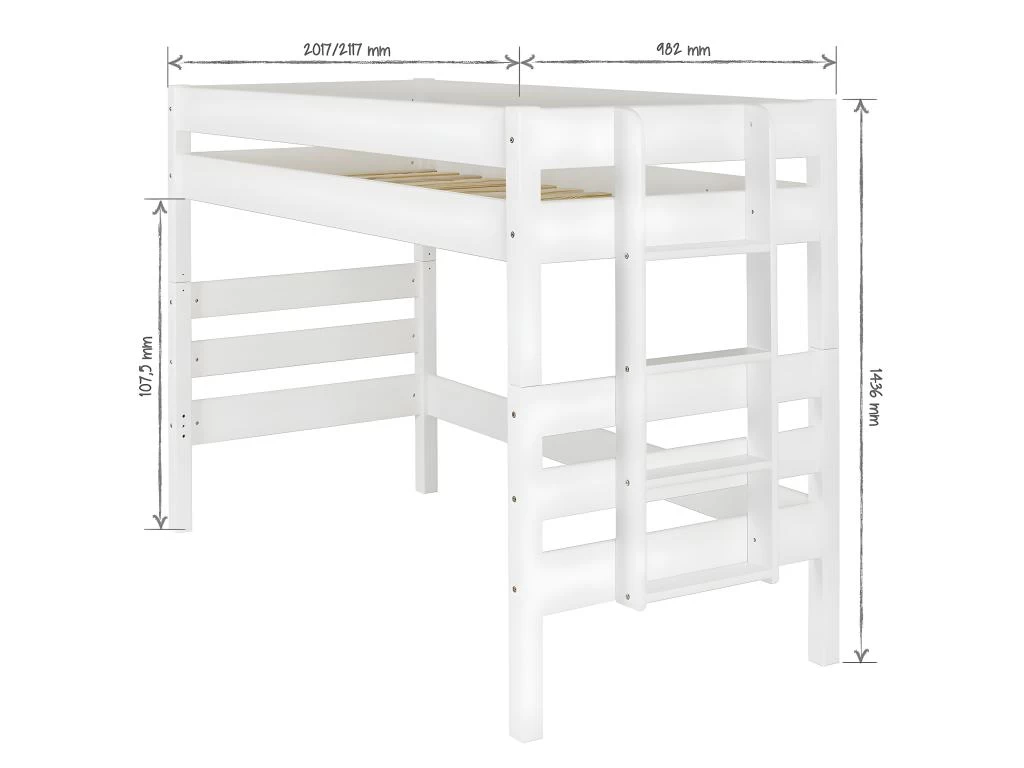 Lit Mi-hauteur Aniba Blanc 90x190 Cm 4 Lit Mi-hauteur Aniba Blanc 90x190 Cm – Image 4