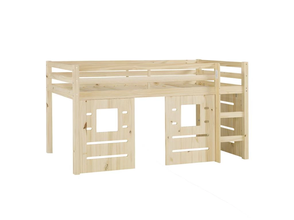 Pack Lit Mi-hauteur Avec Matelas Alma Bois Naturel 90x200 Cm 2 Pack Lit Mi-hauteur Avec Matelas Alma Bois Naturel 90x200 Cm – Image 2