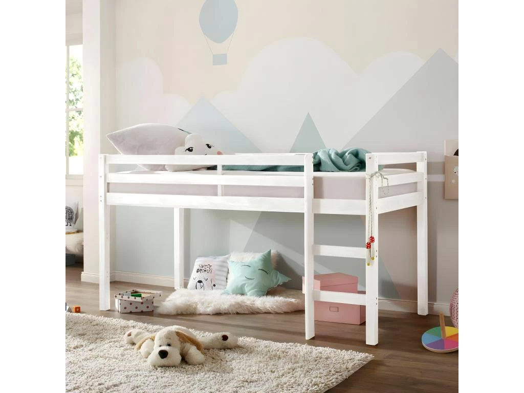 Pack Lit Mi-hauteur Avec Matelas Alma Bois Naturel 90x200 Cm 3 Pack Lit Mi-hauteur Avec Matelas Alma Bois Naturel 90x200 Cm – Image 3