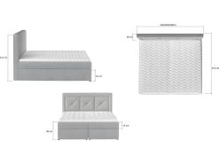 Ensemble Boxspring Complet Tête De Lit + Sommiers + Matelas + Surmatelas IDYLLE - Velours Luxe Gris - 140x200 Cm -Magasin de lits lit 13173747