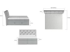 Ensemble Boxspring Complet Tête De Lit + Sommiers + Matelas + Surmatelas MIRO Tissu Luxe Gris - 140x200 Cm -Magasin de lits lit 13173791