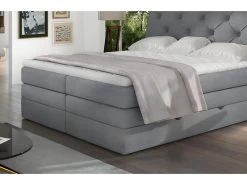 Ensemble Boxspring Complet Tête De Lit + Sommiers + Matelas + Surmatelas MIRO Tissu Luxe Gris - 140x200 Cm -Magasin de lits lit 13173793