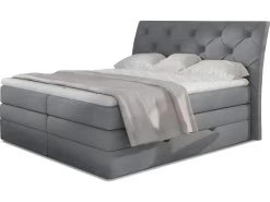 Ensemble Boxspring Complet Tête De Lit + Sommiers + Matelas + Surmatelas MIRO Tissu Luxe Gris - 140x200 Cm -Magasin de lits lit 13173795