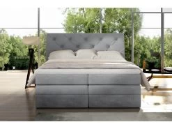 Ensemble Boxspring Complet Tête De Lit + Sommiers + Matelas + Surmatelas MIRO Tissu Luxe Gris - 180x200 Cm