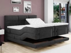 Ensemble Boxspring Tête De Lit Capitonnée + Sommiers Relaxation électrique + Matelas + Surmatelas - 2 X 90 X 200 Cm - Anthracite - LODI De PALACIO -Magasin de lits lit 13258139