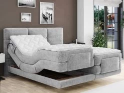 Ensemble Boxspring Tête De Lit Capitonnée + Sommiers Relaxation électrique + Matelas + Surmatelas - 2 X 90 X 200 Cm - Gris Clair - LODI De PALACIO
