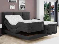 Ensemble Boxspring Tête De Lit Capitonnée + Sommiers Relaxation électrique + Matelas + Surmatelas - 2 X 90 X 200 Cm - Anthracite - LODI De PALACIO
