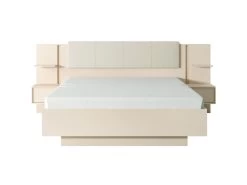 Lit Avec Chevets 160 X 200 Cm - Avec LEDs - Coloris : Beige + Sommier - ELYNIA -Magasin de lits lit 13299937