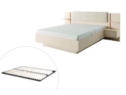 Lit Avec Chevets 160 X 200 Cm - Avec LEDs - Coloris : Beige + Sommier - ELYNIA -Magasin de lits lit 13300007