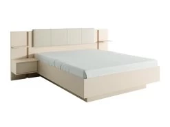 Lit Avec Chevets 160 X 200 Cm - Avec LEDs - Coloris : Beige + Sommier + Matelas - ELYNIA -Magasin de lits lit 13301349