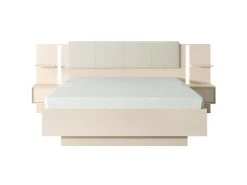 Lit Avec Chevets 160 X 200 Cm - Avec LEDs - Coloris : Beige + Sommier + Matelas - ELYNIA -Magasin de lits lit 13301355
