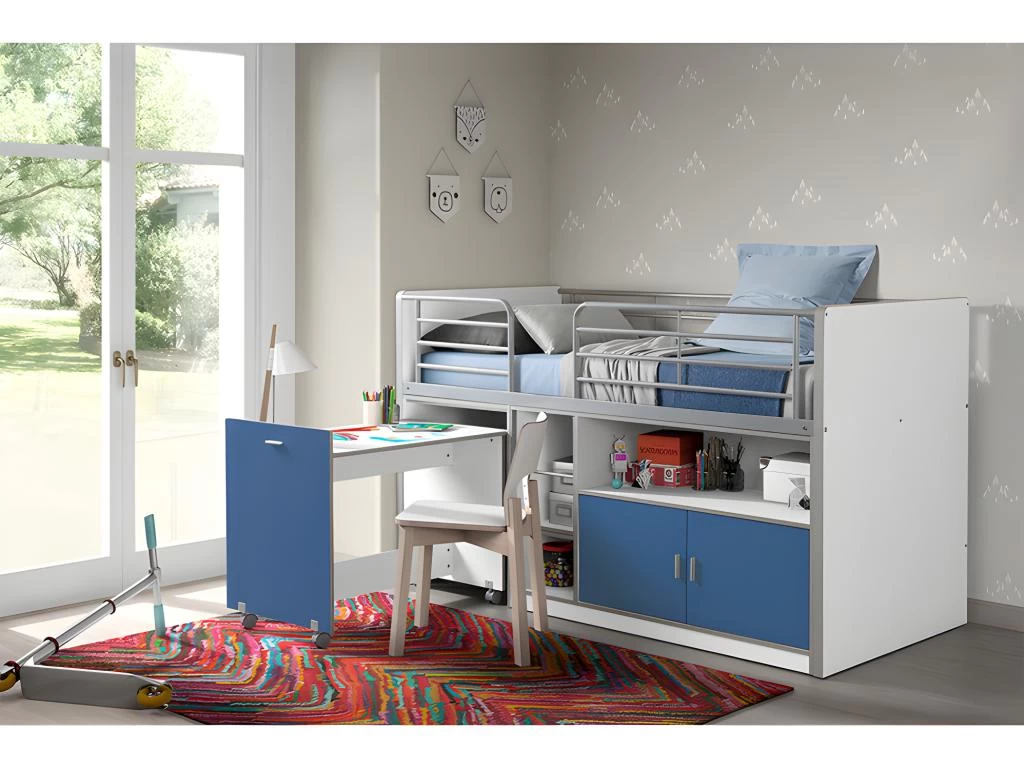 Lit Combiné 91 90x200 Sommier Inclus Bonny - Bleu 2 Lit Combiné 91 90x200 Sommier Inclus Bonny - Bleu – Image 2