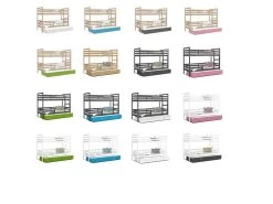 Lit Superposé 3 Places Milo 90x190 Gris - Vert Livré Avec Sommiers, Tiroir Et Matelas En Mousse De 7cm -Magasin de lits lit 13616945