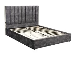 Lit 160 X 200 Cm Avec Tête De Lit Coutures Verticales - Velours - Anthracite + Matelas - FEROYA -Magasin de lits lit 13621553