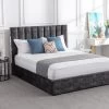 Lit 160 X 200 Cm Avec Tête De Lit Coutures Verticales - Velours - Anthracite + Matelas - FEROYA