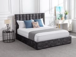Lit 160 X 200 Cm Avec Tête De Lit Coutures Verticales - Velours - Anthracite + Matelas - FEROYA