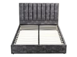 Lit 160 X 200 Cm Avec Tête De Lit Coutures Verticales - Velours - Anthracite + Matelas - FEROYA -Magasin de lits lit 13621563