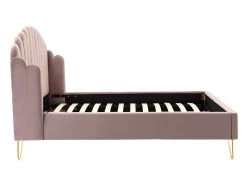 Lit 140 X 190 Cm Avec Tête De Lit Ondulée - Velours - Vieux Rose + Matelas - SAGALI -Magasin de lits lit 13621721