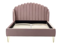 Lit 140 X 190 Cm Avec Tête De Lit Ondulée - Velours - Vieux Rose + Matelas - SAGALI -Magasin de lits lit 13621725