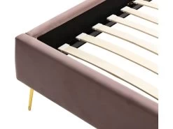 Lit 140 X 190 Cm Avec Tête De Lit Ondulée - Velours - Vieux Rose + Matelas - SAGALI -Magasin de lits lit 13621727