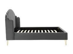 Lit 160 X 200 Cm Avec Tête De Lit Ondulée - Velours - Gris + Matelas - SAGALI -Magasin de lits lit 13621771