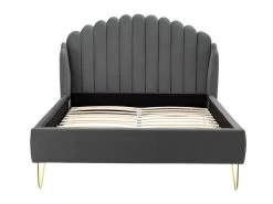 Lit 160 X 200 Cm Avec Tête De Lit Ondulée - Velours - Gris + Matelas - SAGALI -Magasin de lits lit 13621773