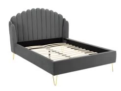 Lit 160 X 200 Cm Avec Tête De Lit Ondulée - Velours - Gris + Matelas - SAGALI -Magasin de lits lit 13621775