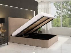 Lit Coffre 160 X 200 Cm - Velours - Beige - SORYO De Pascal Morabito -Magasin de lits lit 13622733