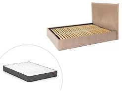 Lit Coffre 160 X 200 Cm - Velours - Beige + Matelas - SORYO 21 Lit Coffre 160 X 200 Cm - Velours - Beige + Matelas - SORYO -Magasin de lits lit 13622771