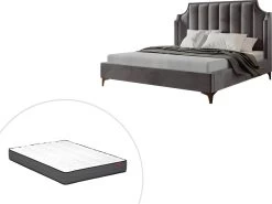 Lit 160 X 200 Cm Avec Tête De Lit Incurvée - Velours - Anthracite + Matelas - CAMILLA II -Magasin de lits lit 13905223