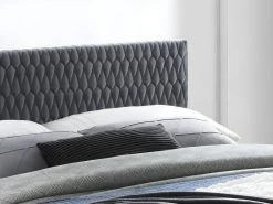Lit 140 X 190 Cm Avec Tête De Lit Avec Coutures - Velours - Gris + Matelas - DANIELE -Magasin de lits lit 13921841