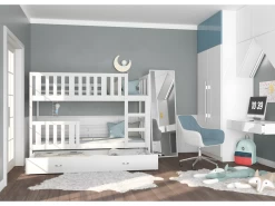 Lit Superposé Enfant NEMO 90X190 Cm - 2 Sommiers Et Tiroir Inclus Blanc -Magasin de lits lit 13990631