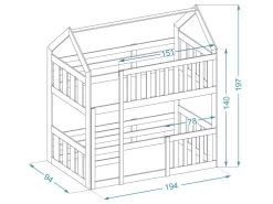 Lit Superposé Enfant 90 X 190 Cm Avec 2 Sommiers - Lit Cabane. Blanc -Magasin de lits lit 13990639