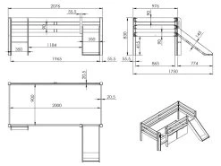 Lit Mi-hauteur 90x200 Toboggan Sommier Inclus Pino Gris -Magasin de lits lit 13990997