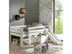 Lit Mi-hauteur 90x200 Toboggan Sommier Et Tiroirs Inclus Pino Blanc -Magasin de lits lit 13991017