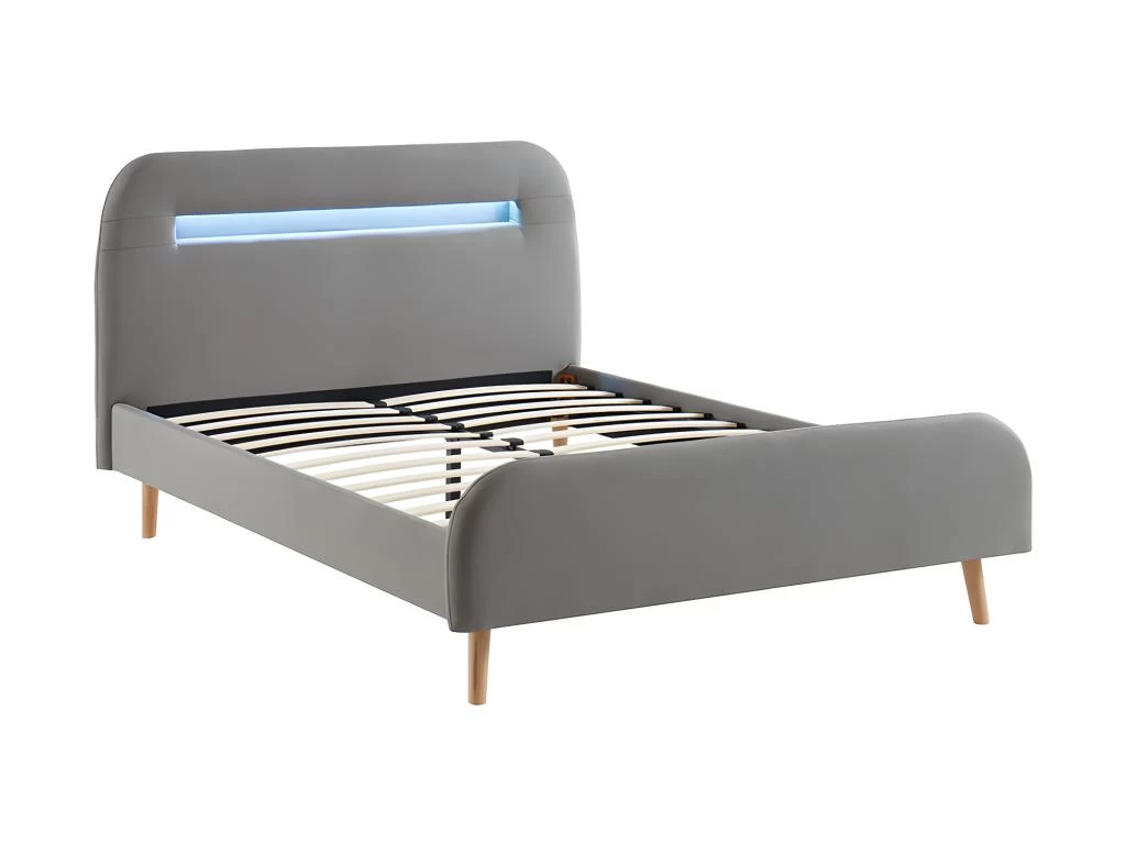 Lit 140 X 190 Cm - Avec LEDs - Tissu - Gris + Matelas - AMBROISE II 5 Lit 140 X 190 Cm - Avec LEDs - Tissu - Gris + Matelas - AMBROISE II – Image 5