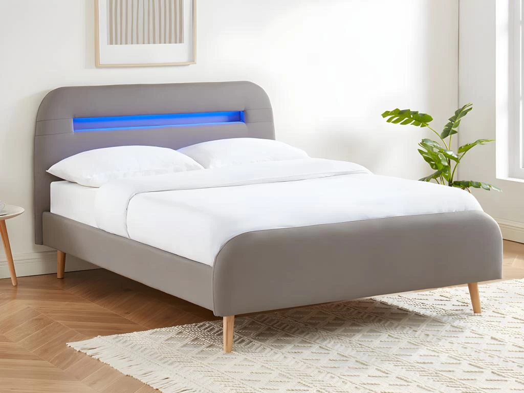 Lit 140 X 190 Cm - Avec LEDs - Tissu - Gris + Matelas - AMBROISE II 1 Lit 140 X 190 Cm - Avec LEDs - Tissu - Gris + Matelas - AMBROISE II
