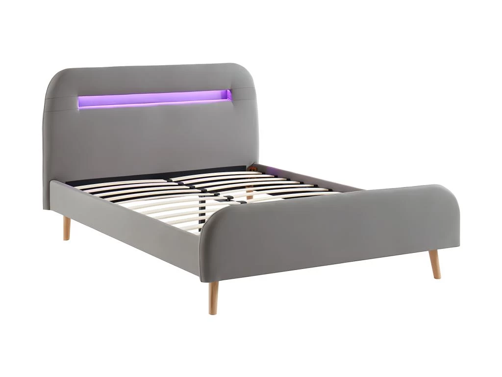 Lit 140 X 190 Cm - Avec LEDs - Tissu - Gris + Matelas - AMBROISE II 4 Lit 140 X 190 Cm - Avec LEDs - Tissu - Gris + Matelas - AMBROISE II – Image 4