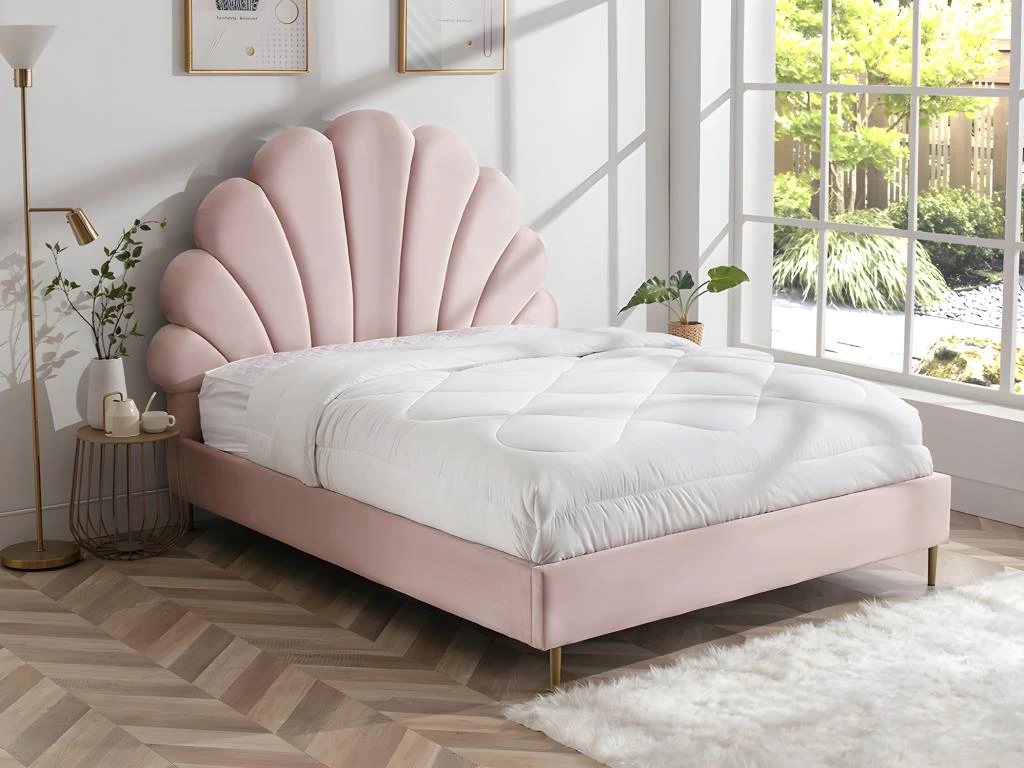 Lit Coquillage 160 X 200 Cm - Velours - Rose + Matelas - LIVAYA 1 Lit Coquillage 160 X 200 Cm - Velours - Rose + Matelas - LIVAYA