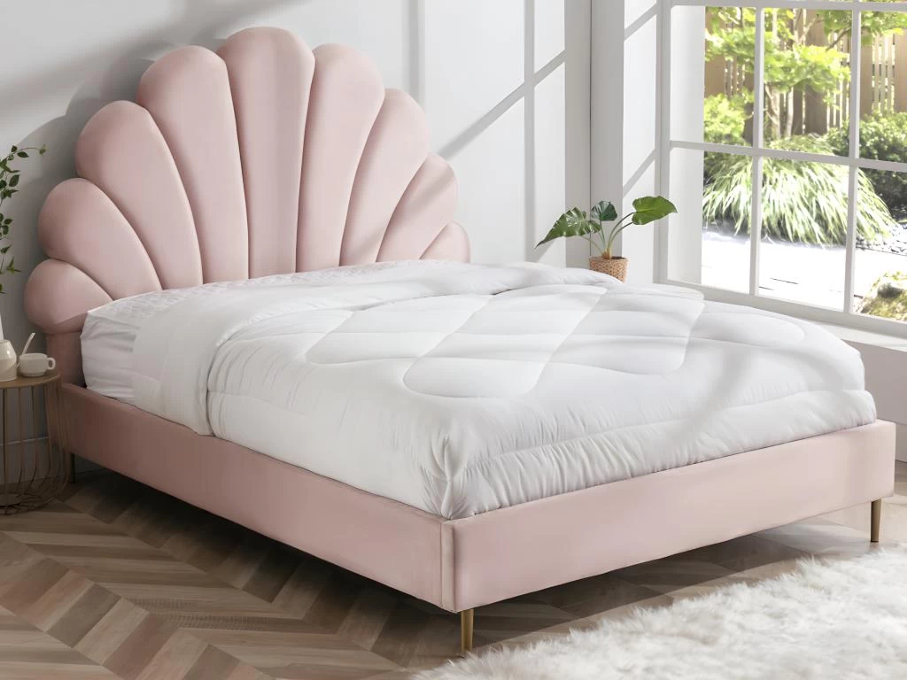 Lit Coquillage 160 X 200 Cm - Velours - Rose + Matelas - LIVAYA 2 Lit Coquillage 160 X 200 Cm - Velours - Rose + Matelas - LIVAYA – Image 2