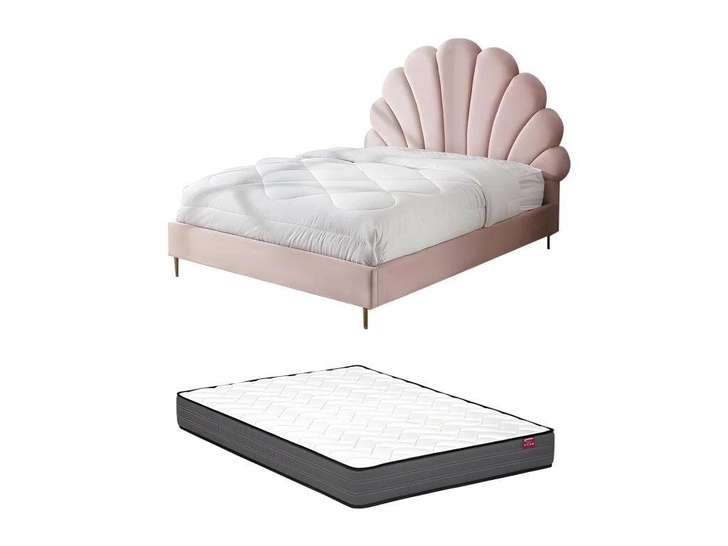 Lit Coquillage 160 X 200 Cm - Velours - Rose + Matelas - LIVAYA 8 Lit Coquillage 160 X 200 Cm - Velours - Rose + Matelas - LIVAYA – Image 8