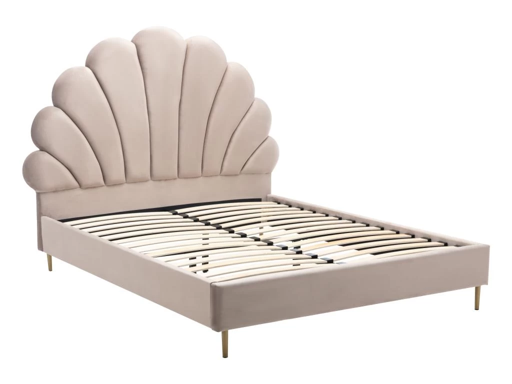 Lit Coquillage 160 X 200 Cm - Velours - Beige + Matelas - LIVAYA 3 Lit Coquillage 160 X 200 Cm - Velours - Beige + Matelas - LIVAYA – Image 3